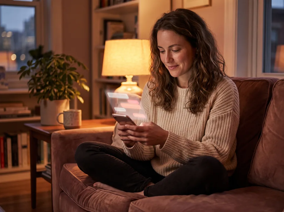 Adult reading the plans and refund terms of a companion site on a phone before choosing a subscription